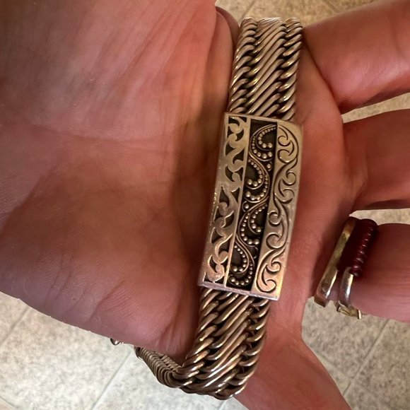 Lois Hill 925 Sterling Silver Scroll Station Woven Link Toggle Bracelet - Picture 1 of 17
